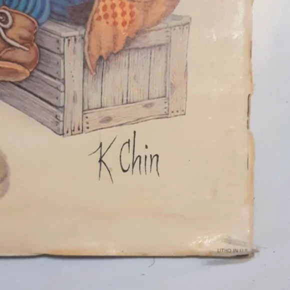 Vintage K CHIN Clown Print Litho wall hanging 1 Circus Life Hobo Weather Wall Decor
